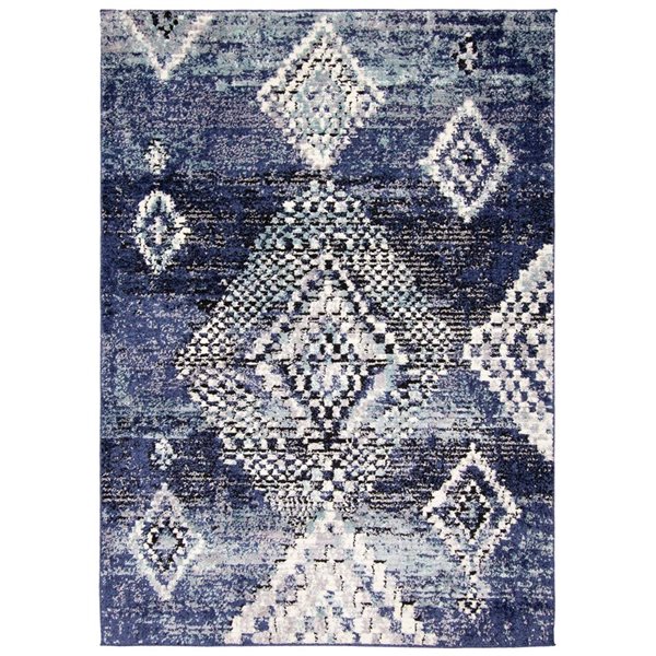 Tapis Morocco Mosaique par ECARPET rectangulaire bleu marine de 6,5 pi x 9,5 pi