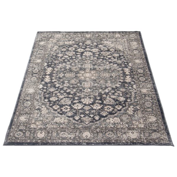 ECARPET Oregon Tabriz 5.25-ft x 7.25-ft Blue and Grey Rectangular Area rug