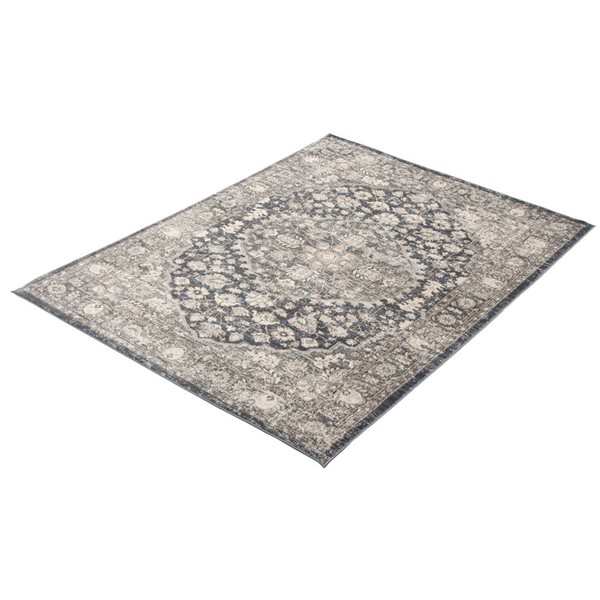 ECARPET Oregon Tabriz 5.25-ft x 7.25-ft Blue and Grey Rectangular Area rug