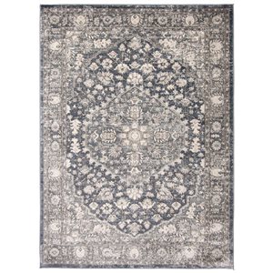 ECARPET Oregon Tabriz 5.25-ft x 7.25-ft Blue and Grey Rectangular Area rug