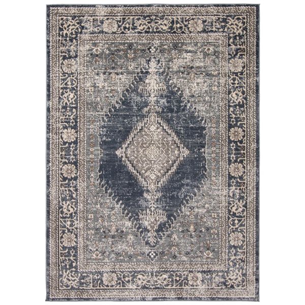 ECARPET Oregon Bijar 6.5-ft x 9.5-ft Blue and Grey Rectangular Area rug