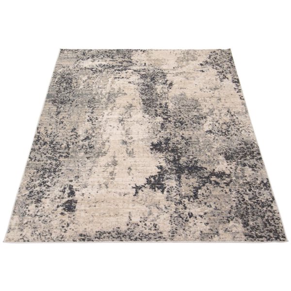 ECARPET Oregon Abstract 4-ft x 6-ft Light Grey and Cream Rectangular Area rug