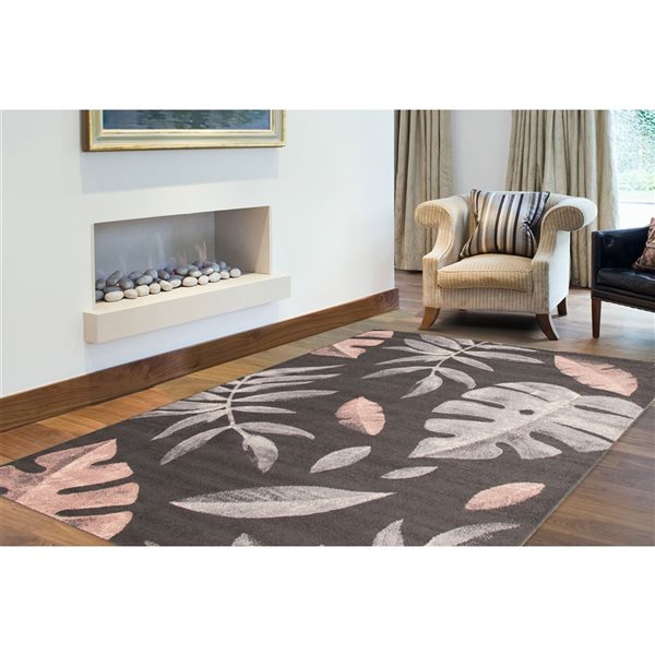 Tapis Presly par ECARPET rectangulaire anthracite et rose de 8 pi x 10 pi