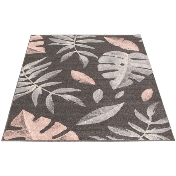 Tapis Presly par ECARPET rectangulaire anthracite et rose de 8 pi x 10 pi