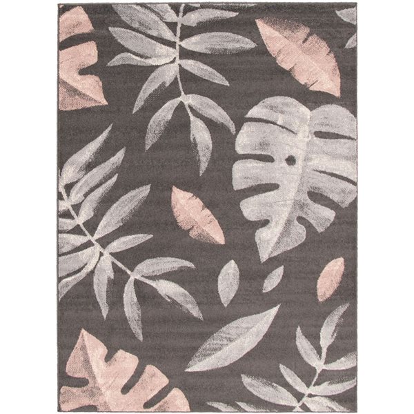 Tapis Presly par ECARPET rectangulaire anthracite et rose de 8 pi x 10 pi