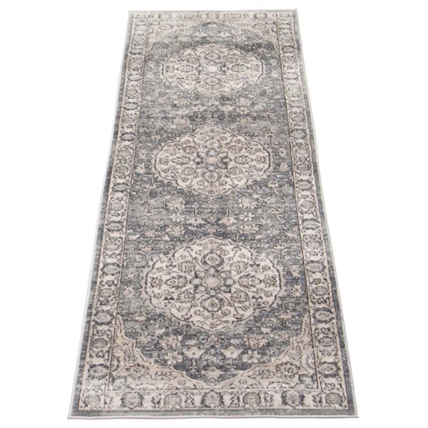 Tapis de passage Oregon Tabriz par ECARPET rectangulaire gris et crème de 2,5 pi x 8 pi