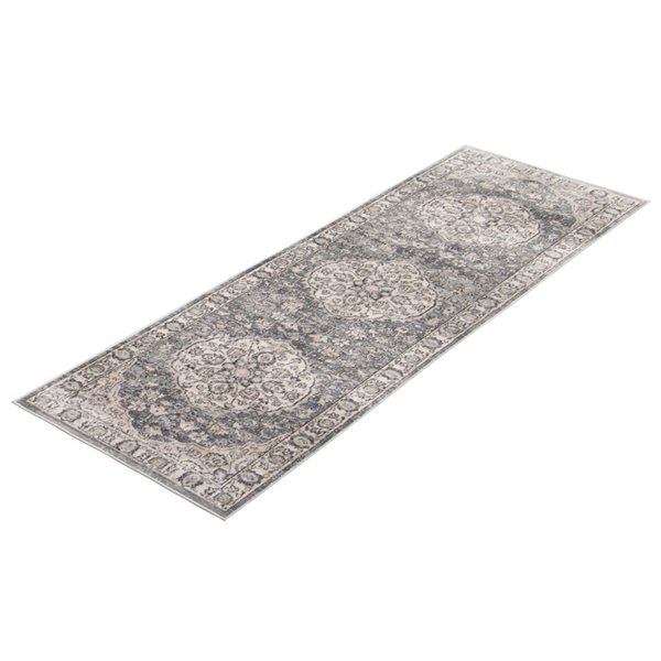 Tapis de passage Oregon Tabriz par ECARPET rectangulaire gris et crème de 2,5 pi x 8 pi