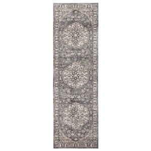 Tapis de passage Oregon Tabriz par ECARPET rectangulaire gris et crème de 2,5 pi x 8 pi