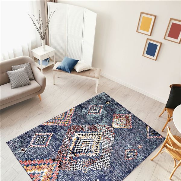 ECARPET Morocco Mosaique 8-ft x 10-ft Blue Rectangular Area rug