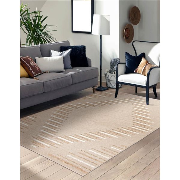 ECARPET Santee 5-ft x 7-ft Beige Rectangular Area rug