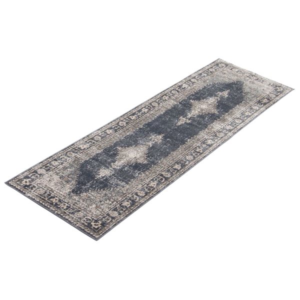 Tapis de passage Oregon Bijar par ECARPET rectangulaire bleu et gris de 2,5 pi x 8 pi