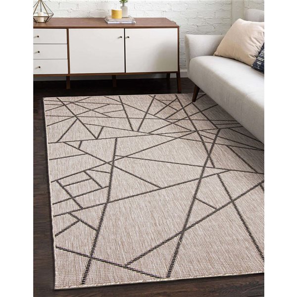 Tapis Sisal Abstract par ECARPET rectangulaire argent et noir de 5,25 pi x 7,5 pi