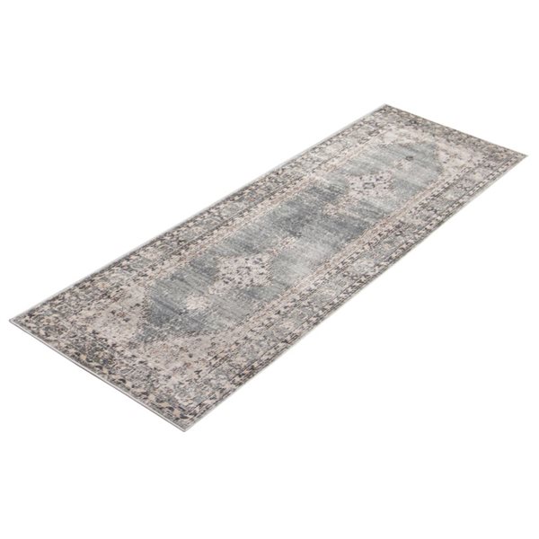 Tapis de passage Oregon Bijar par ECARPET rectangulaire beige foncé et gris de 2,5 pi x 8 pi