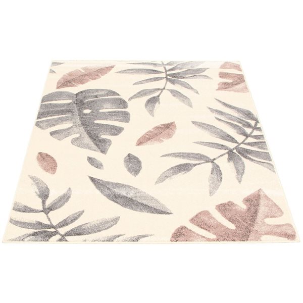 Tapis Presly par ECARPET rectangulaire crème et rose de 4 pi x 5,5 pi