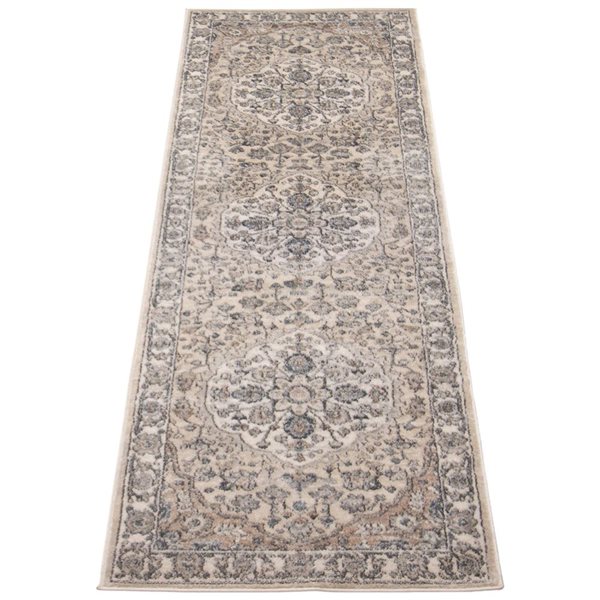 Tapis de passage Oregon Tabriz par ECARPET rectangulaire beige pâle et crème de 2,5 pi x 8 pi