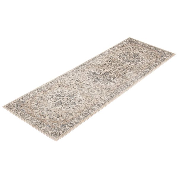 Tapis de passage Oregon Tabriz par ECARPET rectangulaire beige pâle et crème de 2,5 pi x 8 pi