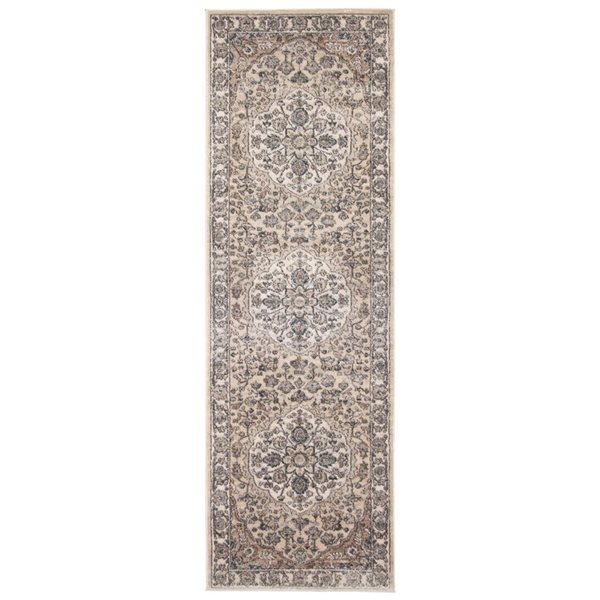 Tapis de passage Oregon Tabriz par ECARPET rectangulaire beige pâle et crème de 2,5 pi x 8 pi