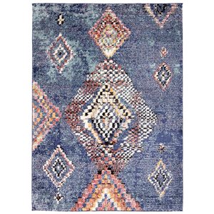 ECARPET Morocco Mosaique 6.5-ft x 9.5-ft Blue Rectangular Area rug