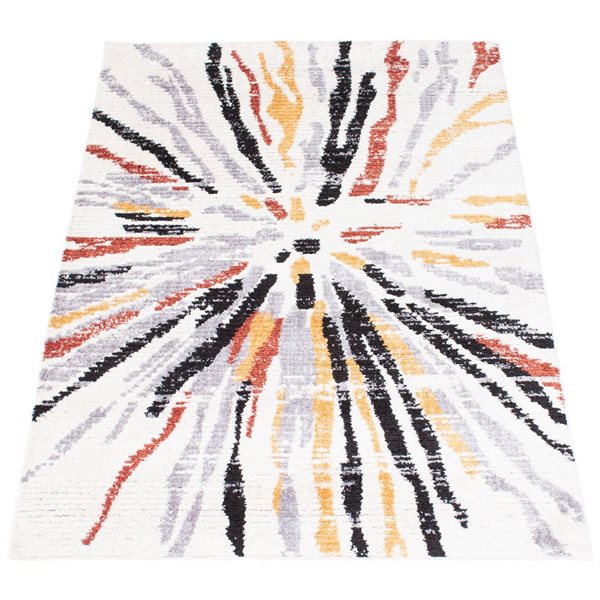 Tapis Morocco Sunburst par ECARPET rectangulaire blanc et gris de 8 pi x 10 pi