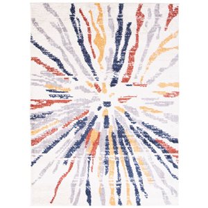 ECARPET Morocco Sunburst 5.25-ft x 7.25-ft White and Navy Blue Rectangular Area rug