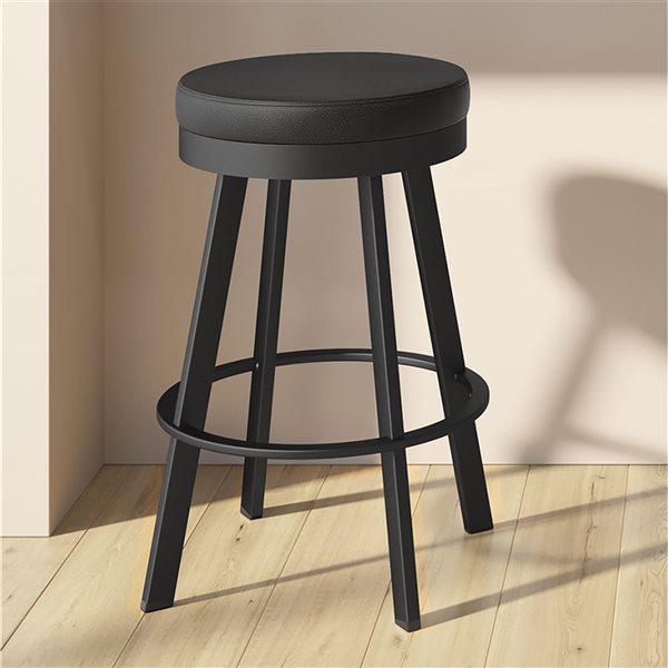 Amisco Industries Swice 30-in Swivel Bar Stool - Black Faux Leather/Black Metal