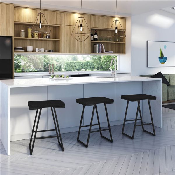 Amisco Industries Axis 30-in Bar Stool - Black PVC/Black Metal