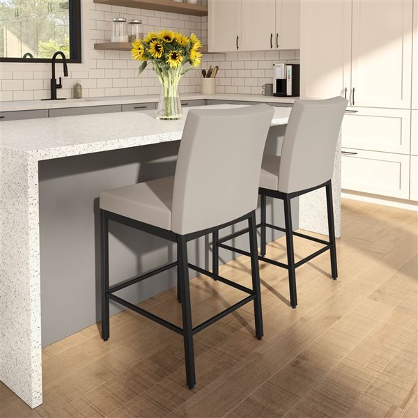 Amisco Industries Perry Plus 30-in Bar Stool - Cream Faux Leather/Black Metal