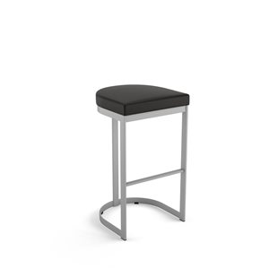 Amisco Industries Lester 26-in Counter Stool - Black Faux Leather/Shiny Grey Metal