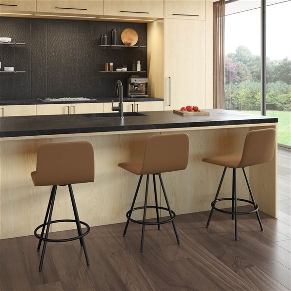 Amisco Industries Dagmar 26-in Swivel Counter Stool - Tan Faux Leather/Black Metal
