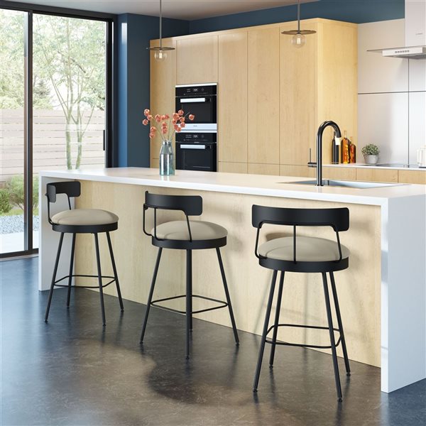 Amisco Industries Monza 30-in Swivel Bar Stool - Greige Faux Leather/Black Metal