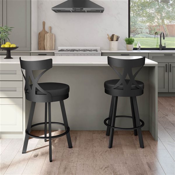 Tabouret comptoir pivotant Amisco Industries Washington 26 po en similicuir noir/métal noir