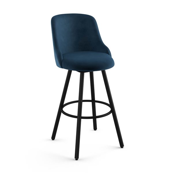 Amisco Industries Kelsea 30 in Swivel Bar Stool Dark Blue Velvet Black Metal 44597 30WE 1B25JKF4 RONA