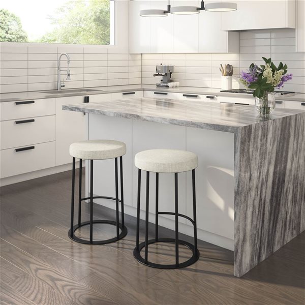 Amisco Industries Iris 26-in Counter Stool - Light Beige PVC/Black Metal