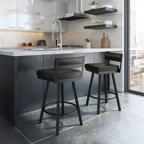 Amisco Industries Travis 26-in Swivel Counter Stool - Black Faux Leather/Black Metal