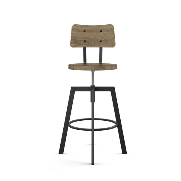 Amisco Industries Woodland Adjustable Stool - Beige Distressed Wood/Black Metal