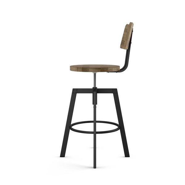 Amisco Industries Woodland Adjustable Stool - Beige Distressed Wood/Black Metal