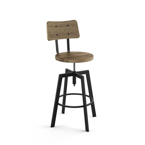 Amisco Industries Woodland Adjustable Stool - Beige Distressed Wood/Black Metal