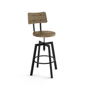 Amisco Industries Woodland Adjustable Stool - Beige Distressed Wood/Black Metal