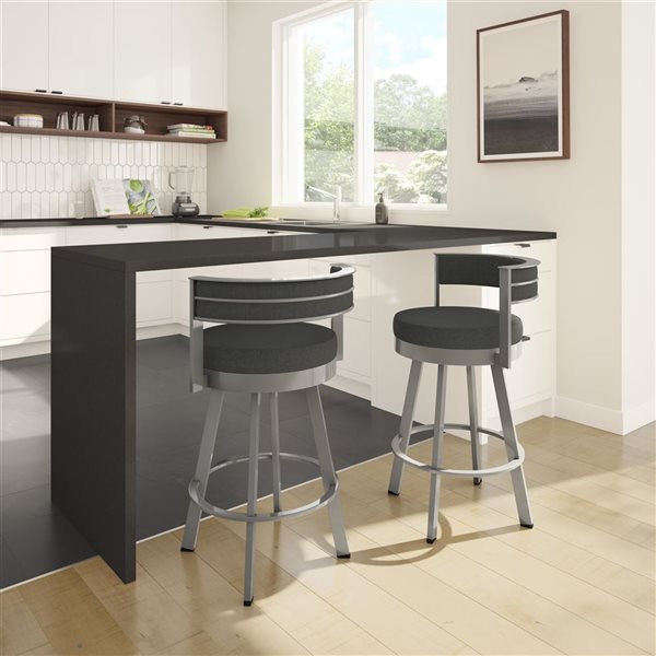 Amisco Industries Browser 26-in Swivel Counter Stool - Charcoal Grey Polyester/Grey Metal