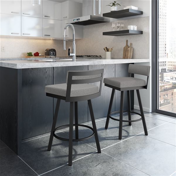 Amisco Industries Travis 30-in Swivel Bar Stool - Silver Grey Polyester/Black Metal