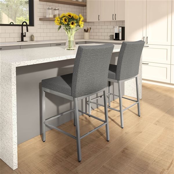 Amisco Industries Perry Plus 30-in Bar Stool - Grey Woven Fabric/Metallic Grey Metal