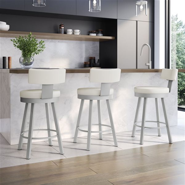 Amisco Industries Morgan 30-in Swivel Bar Stool - Off White Faux Leather/Grey Metal