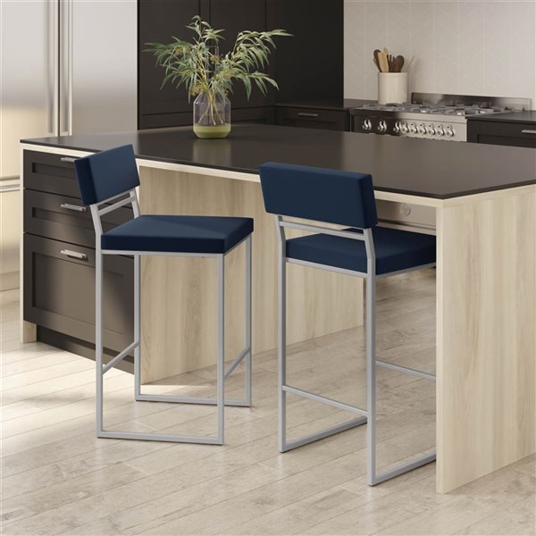 Amisco Industries Everly 30-in Bar Stool - Blue Polyurethane/Shiny Grey Metal