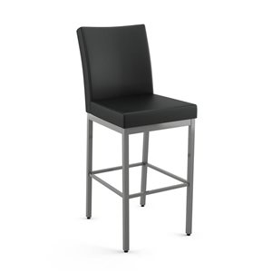 Amisco Industries Perry 30-in Bar Stool - Black Faux Leather/Metallic Grey Metal