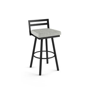 Amisco Industries Derek 30-in Swivel Bar Stool - Grey and White Woven Fabric/Black Metal