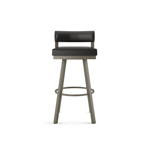Amisco Industries Travis 30-in Swivel Bar Stool - Black Faux Leather/Grey Metal