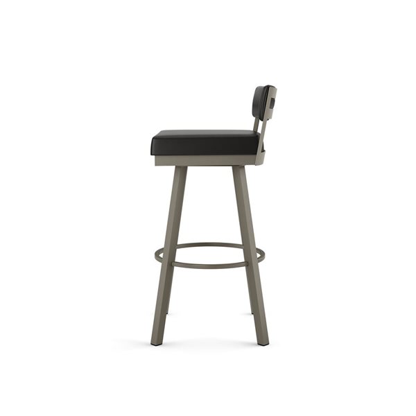 Amisco Industries Travis 30-in Swivel Bar Stool - Black Faux Leather/Grey Metal