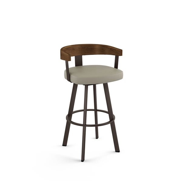 Amisco Industries Lars 30-in Swivel Bar Stool - Greige Faux Leather/Brown Metal/Light Brown