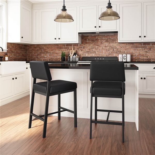 Amisco Industries Avery 30-in Bar Stool - Black Faux Leather/Black Metal