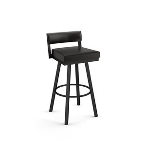 Amisco Industries Travis 30-in Swivel Bar Stool - Black Faux Leather/Black Metal